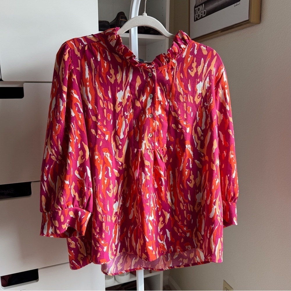 Michelle Mcdowell Pink Patterned Long Sleeve Blouse Women’s Size Large NWOT